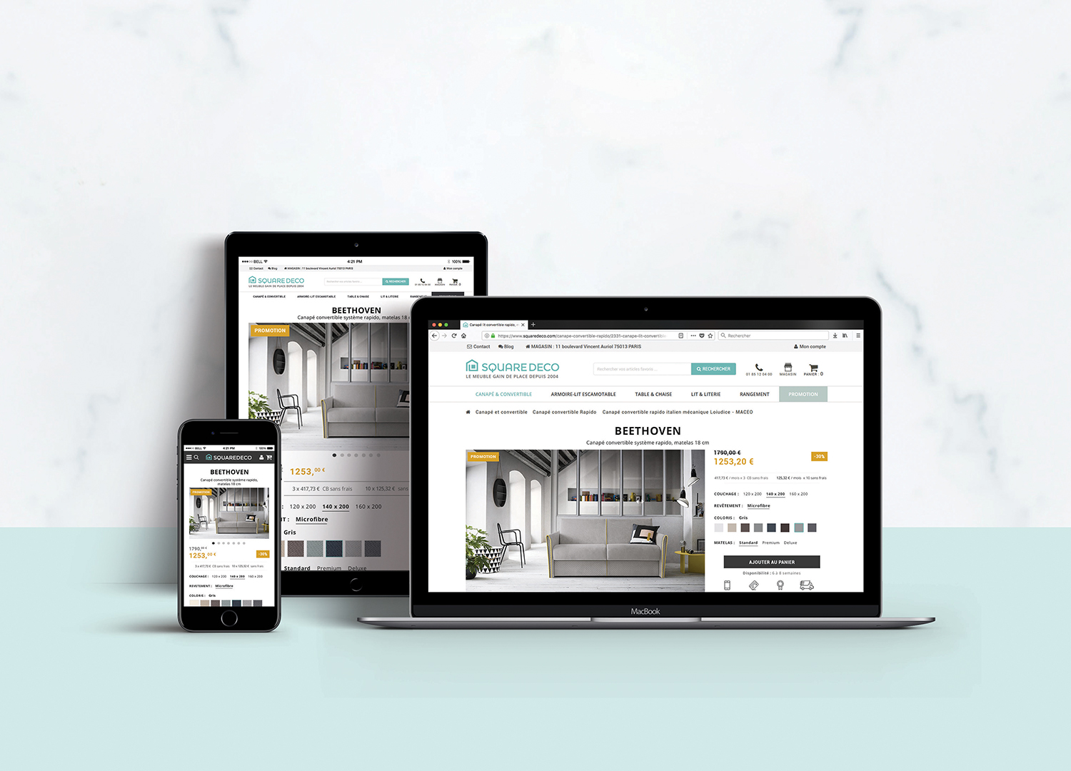 Refonte d'un site e-commerce responsive dédié à la vente de meubles et de décoration.