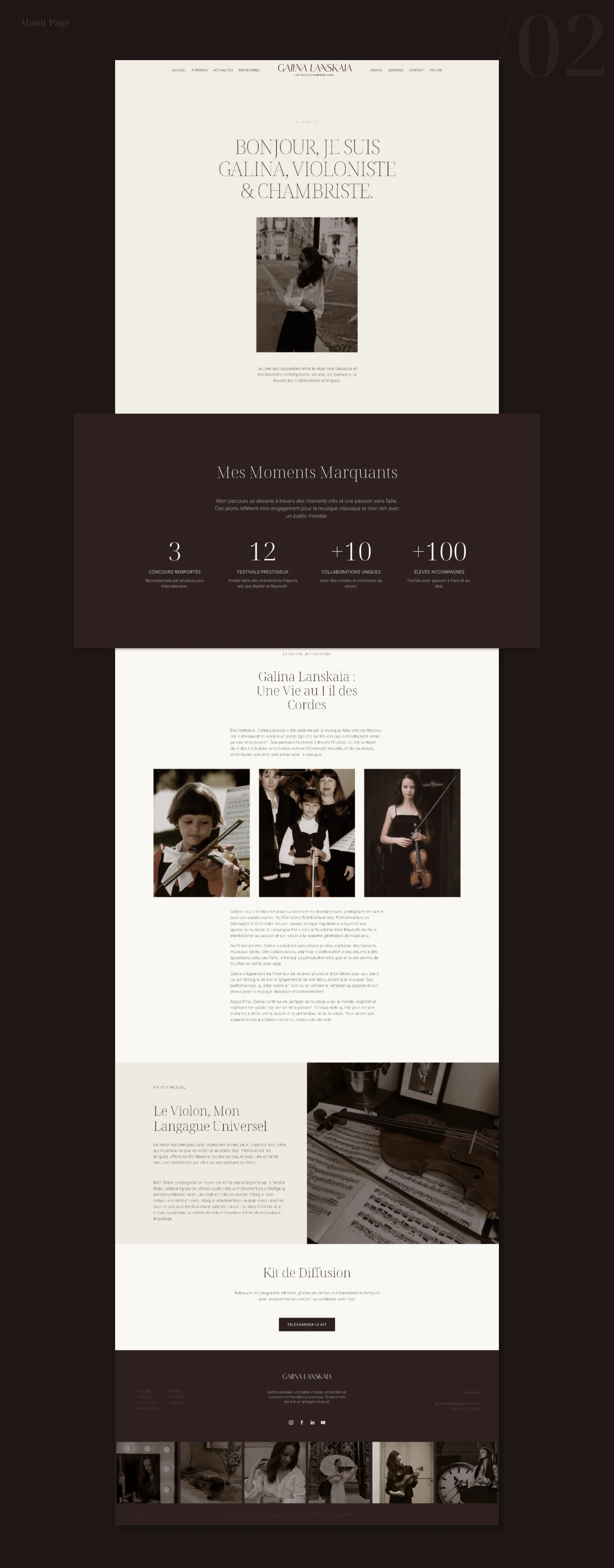 Presentation des maquettes du site web de d'une violoniste