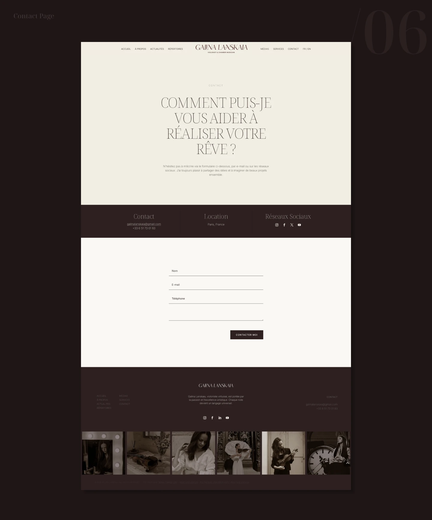 Presentation des maquettes du site web de d'une violoniste