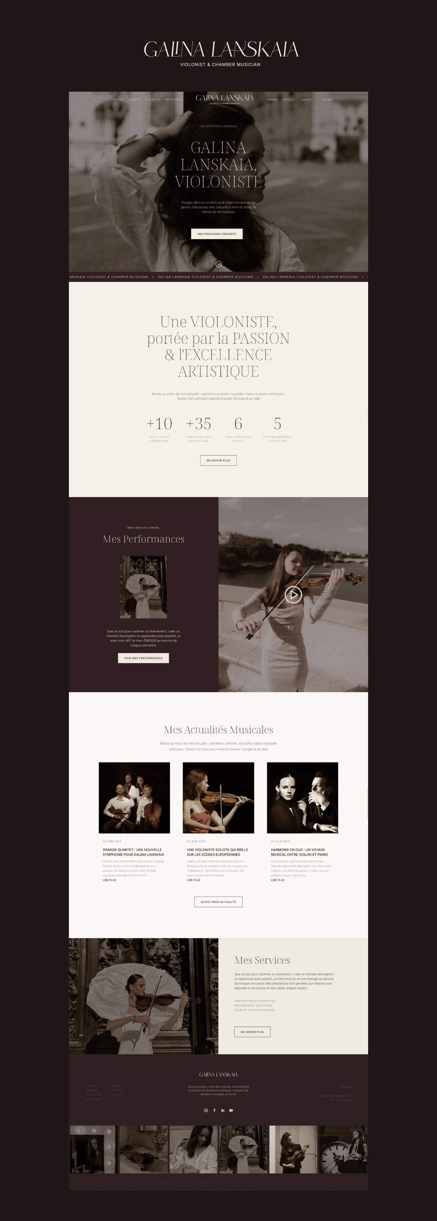 Presentation des maquettes du site web de d'une violoniste