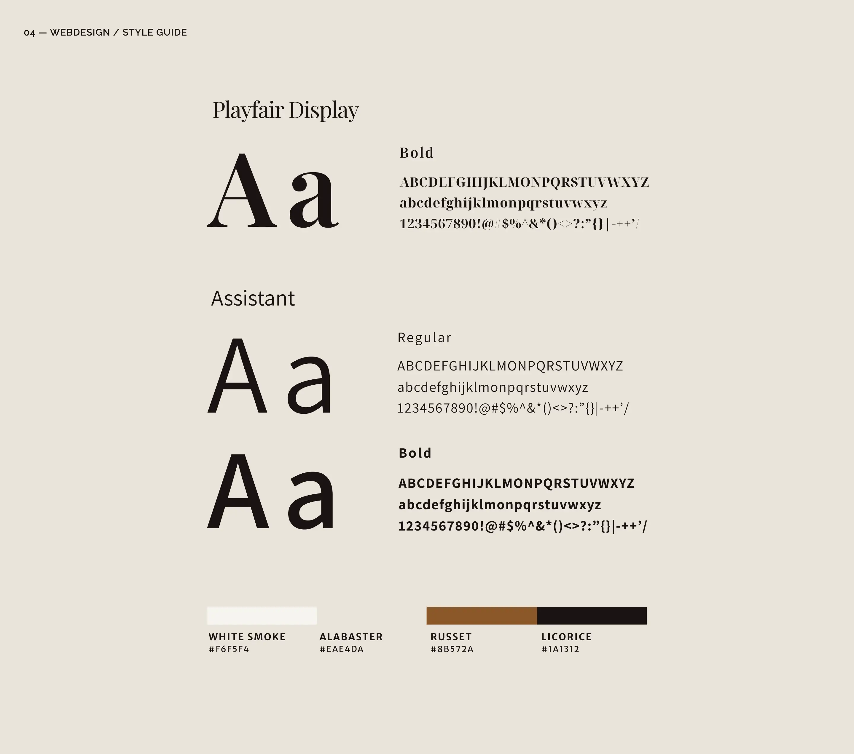 Style Guide Web : Typographies Playfair Display, Assistant et palette de couleurs